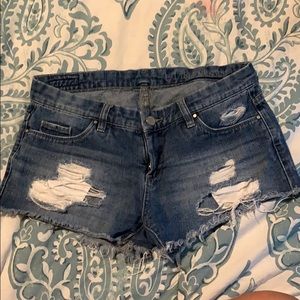 Distressed denim shorts